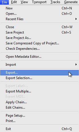 Audacity >> File >> Export
