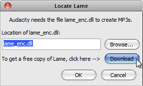 Audacity >> Locate Lame >> Download