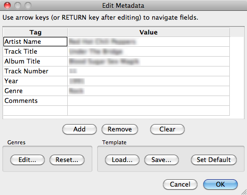 Audacity 2.0 for Mac >> File >> Export >> Metadata