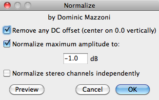 Audacity >> Effect >> Normalize >> Popup