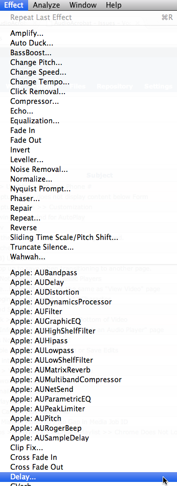 Audacity: Delay for Multiple Echo Effect (Mac OS X)