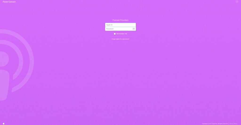Podcasts Connect Login Page