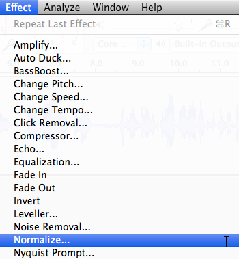 Audacity: Normalize Effect (Mac OS X)